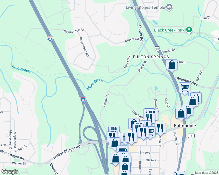 map of restaurants, bars, coffee shops, grocery stores, and more near 2042 Fulton Road in Coalburg