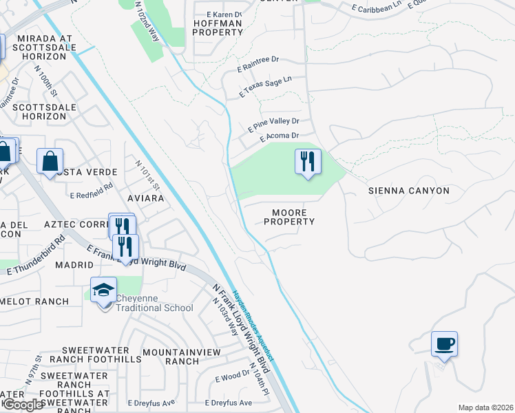map of restaurants, bars, coffee shops, grocery stores, and more near 10455 East Sheena Drive in Scottsdale