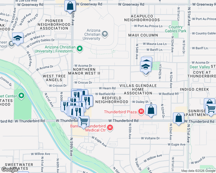 map of restaurants, bars, coffee shops, grocery stores, and more near 5620 West Hearn Road in Glendale