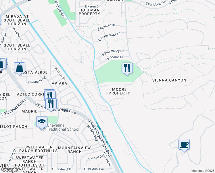 map of restaurants, bars, coffee shops, grocery stores, and more near 10455 East Sheena Drive in Scottsdale