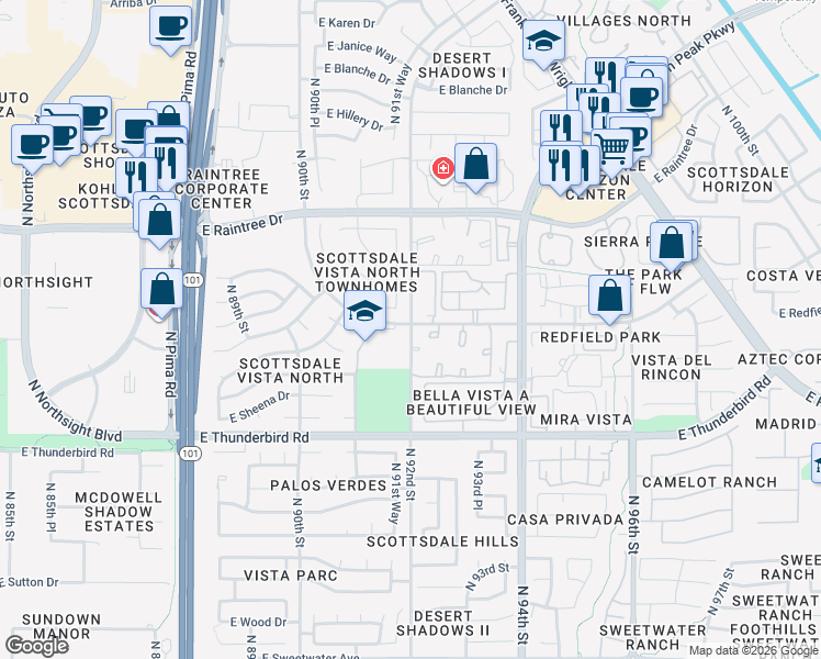 map of restaurants, bars, coffee shops, grocery stores, and more near 20 North Apartment in Scottsdale