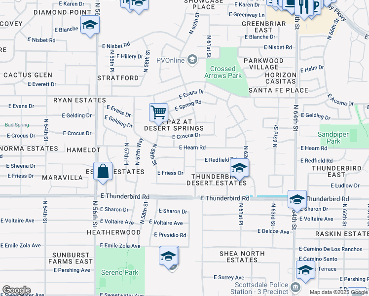 map of restaurants, bars, coffee shops, grocery stores, and more near 5931 East Hearn Road in Scottsdale