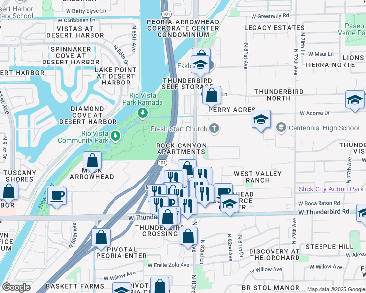 map of restaurants, bars, coffee shops, grocery stores, and more near 14300 North 83rd Avenue in Peoria
