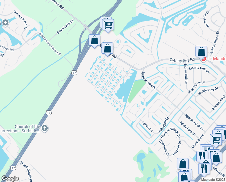 map of restaurants, bars, coffee shops, grocery stores, and more near 2226 Clearwater Drive in Surfside Beach