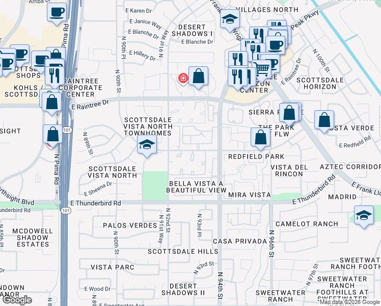 map of restaurants, bars, coffee shops, grocery stores, and more near 14145 East Redfield Road in Scottsdale