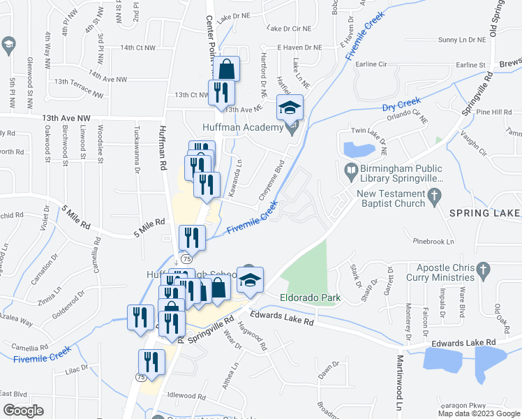 map of restaurants, bars, coffee shops, grocery stores, and more near 1101 Cheyenne Boulevard in Birmingham