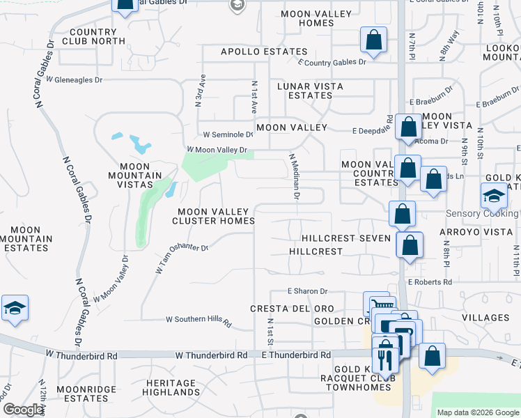 map of restaurants, bars, coffee shops, grocery stores, and more near 14201 North Canterbury Drive in Phoenix