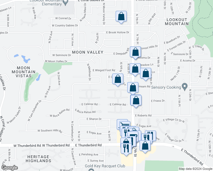 map of restaurants, bars, coffee shops, grocery stores, and more near 14202 North 5th Street in Phoenix
