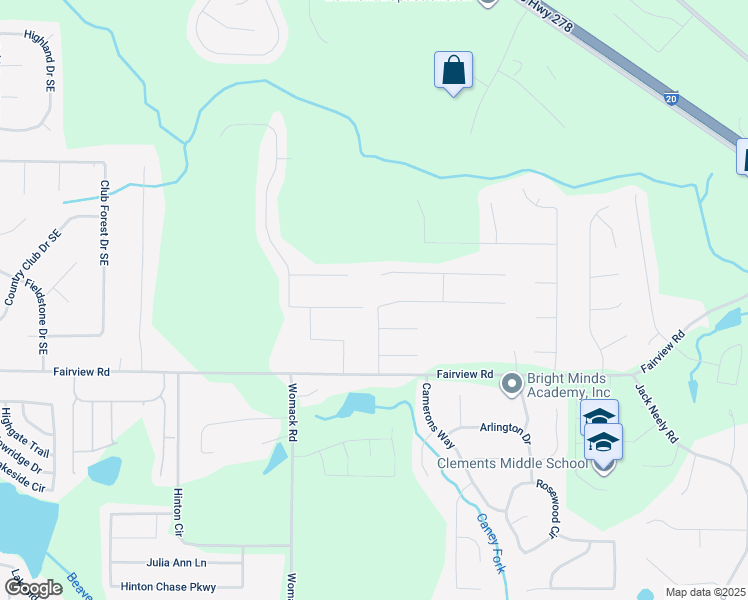map of restaurants, bars, coffee shops, grocery stores, and more near 31 Windcrest Drive in Covington