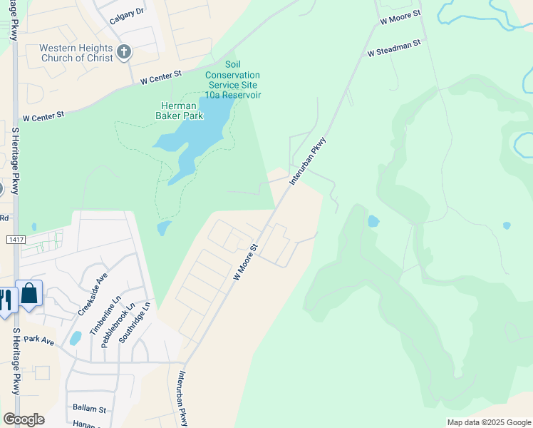 map of restaurants, bars, coffee shops, grocery stores, and more near 2101 West Moore Street in Sherman