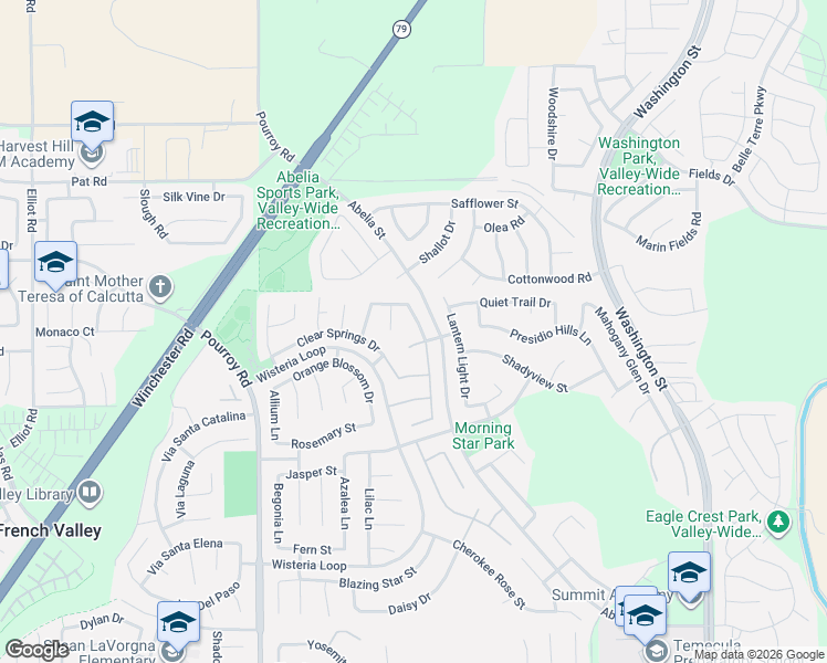 map of restaurants, bars, coffee shops, grocery stores, and more near 35094 Painted Rock Street in Winchester