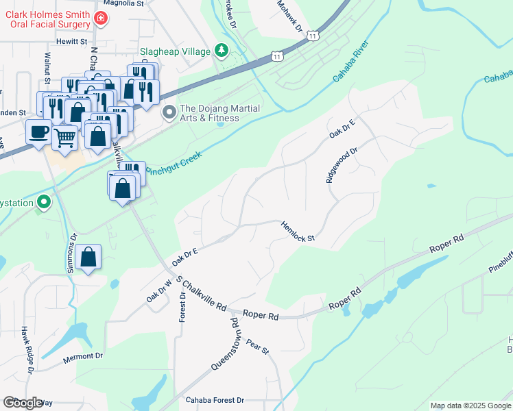 map of restaurants, bars, coffee shops, grocery stores, and more near 3706 Majestic Oaks Way in Trussville
