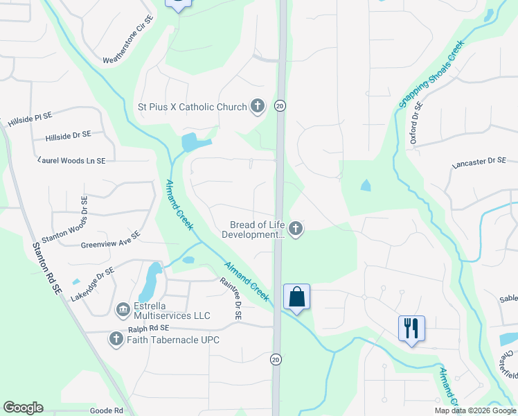 map of restaurants, bars, coffee shops, grocery stores, and more near 932 Curry Circle Southeast in Conyers