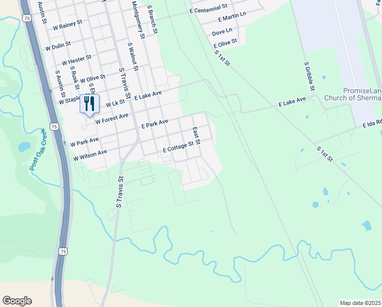 map of restaurants, bars, coffee shops, grocery stores, and more near 2119 South Branch Street in Sherman