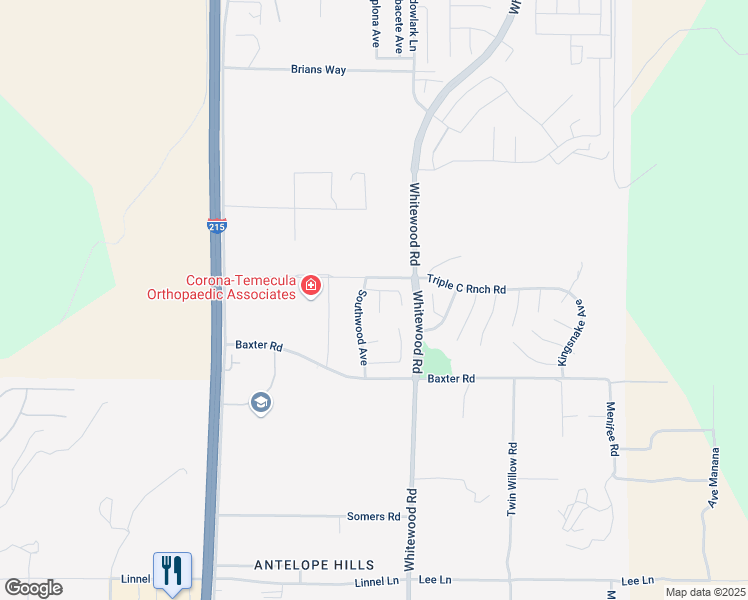 map of restaurants, bars, coffee shops, grocery stores, and more near 34799 Oakwood Lane in Murrieta