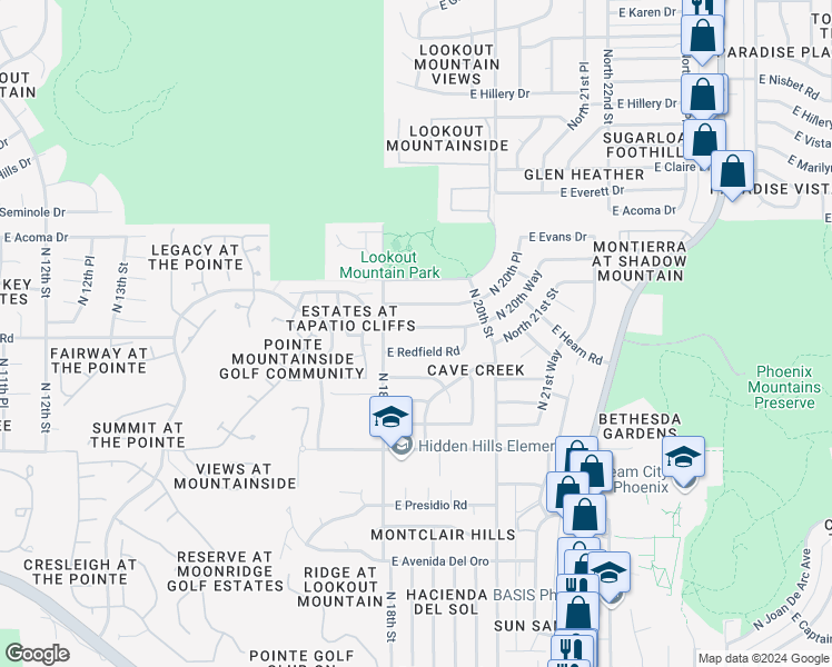 map of restaurants, bars, coffee shops, grocery stores, and more near 1821 East Hearn Road in Phoenix