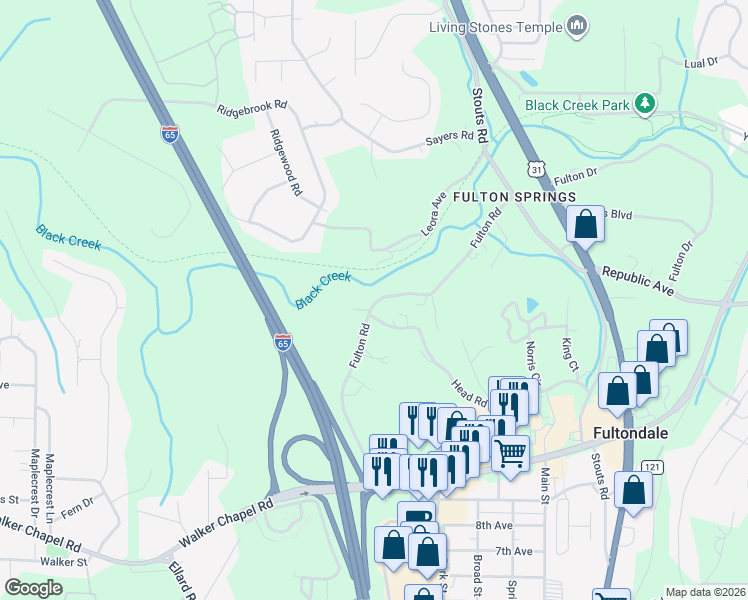 map of restaurants, bars, coffee shops, grocery stores, and more near 2042 Fulton Road in Coalburg