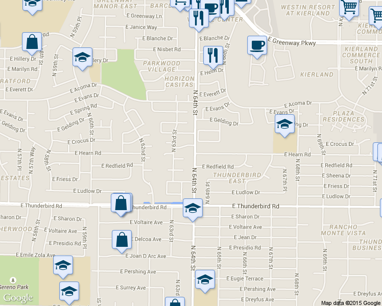 map of restaurants, bars, coffee shops, grocery stores, and more near 14202 North 64th Street in Scottsdale