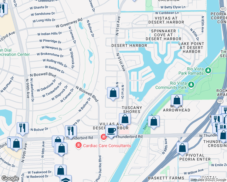 map of restaurants, bars, coffee shops, grocery stores, and more near 9139 West Gelding Drive in Peoria