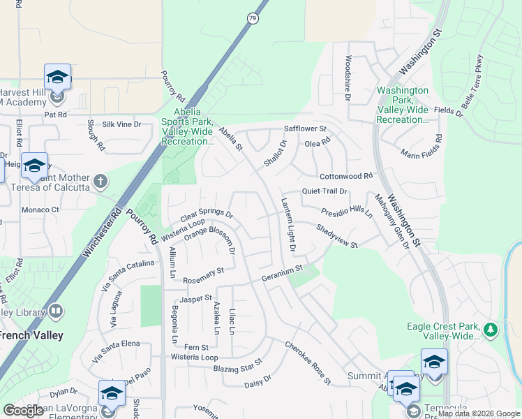 map of restaurants, bars, coffee shops, grocery stores, and more near 35069 Painted Rock Street in Winchester