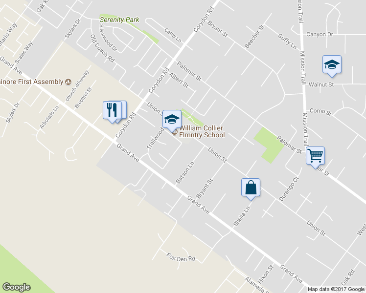 map of restaurants, bars, coffee shops, grocery stores, and more near 32808 Alderbrook Road in Wildomar