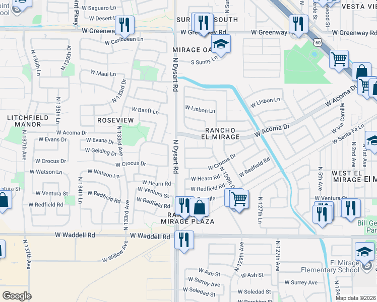 map of restaurants, bars, coffee shops, grocery stores, and more near 13041 West Evans Drive in El Mirage