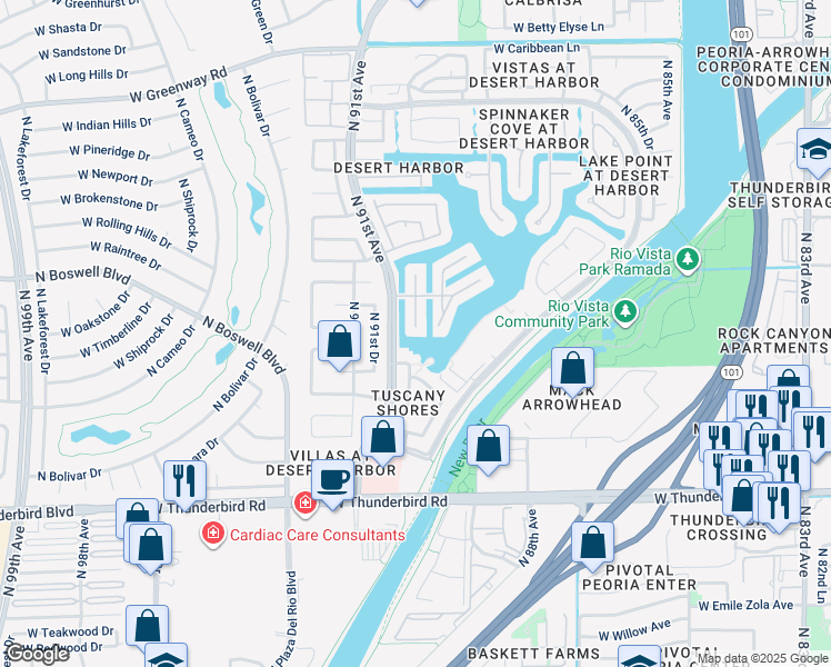 map of restaurants, bars, coffee shops, grocery stores, and more near 14523 North 90th Lane in Peoria