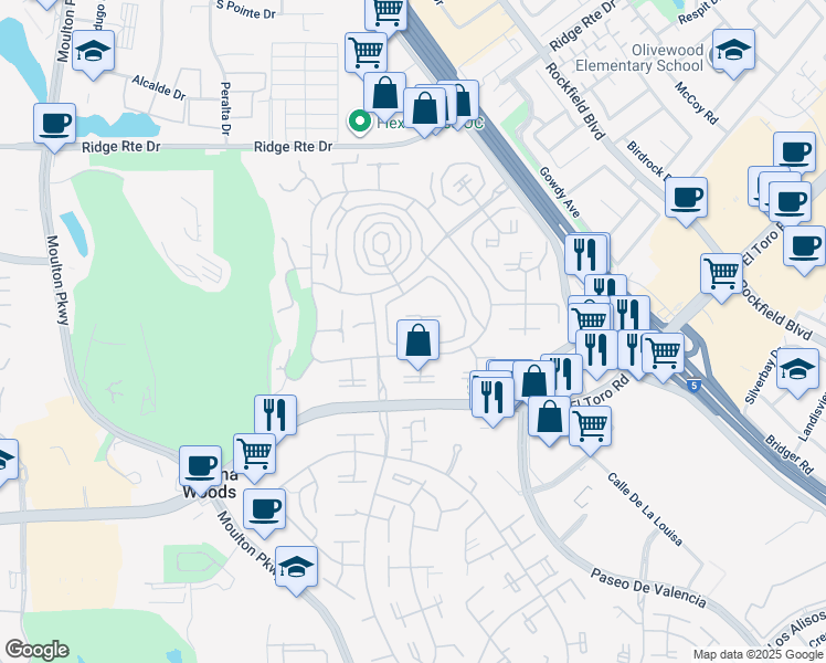 map of restaurants, bars, coffee shops, grocery stores, and more near 2194 Via Mariposa East in Laguna Woods