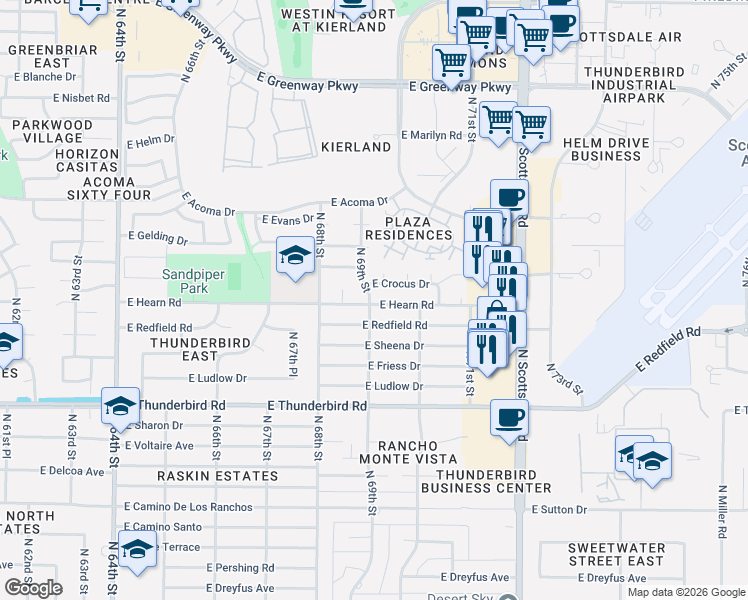 map of restaurants, bars, coffee shops, grocery stores, and more near 6918 East Hearn Road in Scottsdale