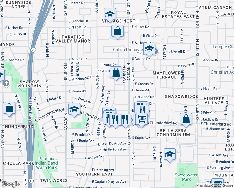 map of restaurants, bars, coffee shops, grocery stores, and more near 14041 North 38th Place in Phoenix