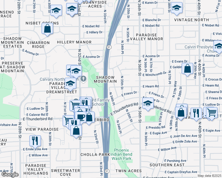 map of restaurants, bars, coffee shops, grocery stores, and more near 14079 North 34th Place in Phoenix