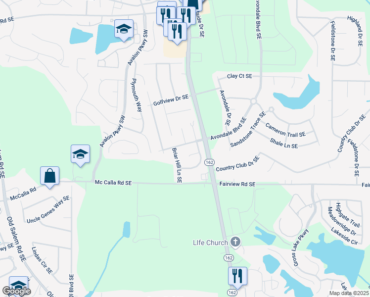 map of restaurants, bars, coffee shops, grocery stores, and more near 2142B Meadowview Court Southeast in Conyers