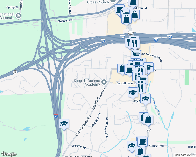 map of restaurants, bars, coffee shops, grocery stores, and more near 2752 Live Oak Trail in Atlanta
