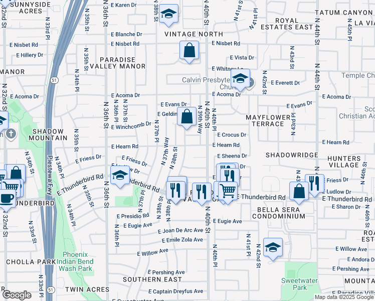 map of restaurants, bars, coffee shops, grocery stores, and more near 14041 North 38th Place in Phoenix