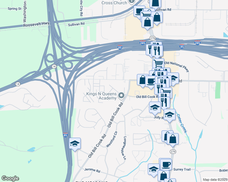 map of restaurants, bars, coffee shops, grocery stores, and more near 2752 Live Oak Trail in Atlanta