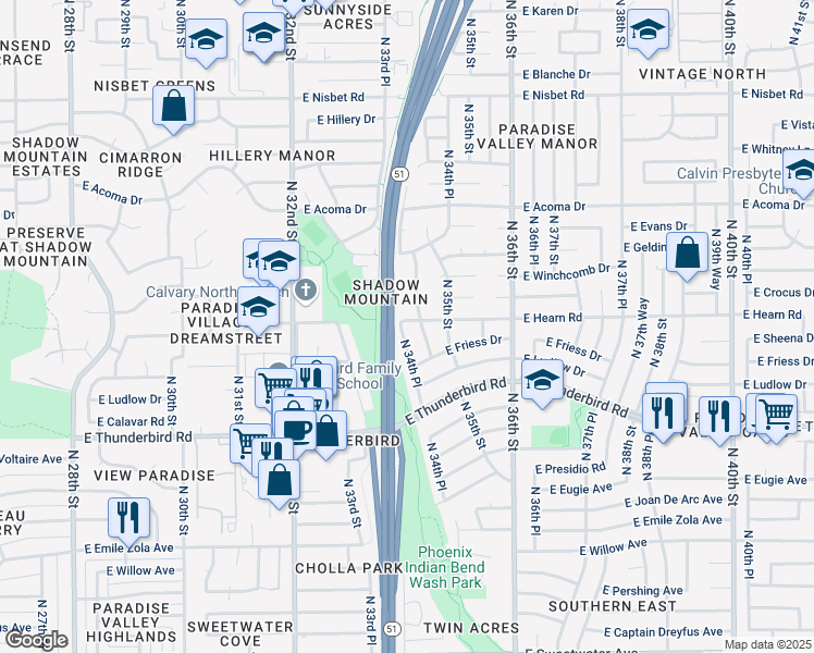 map of restaurants, bars, coffee shops, grocery stores, and more near 14079 North 34th Place in Phoenix
