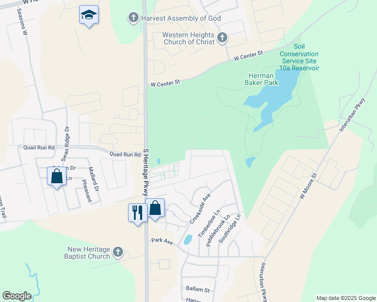 map of restaurants, bars, coffee shops, grocery stores, and more near 1206 Silverton Drive in Sherman