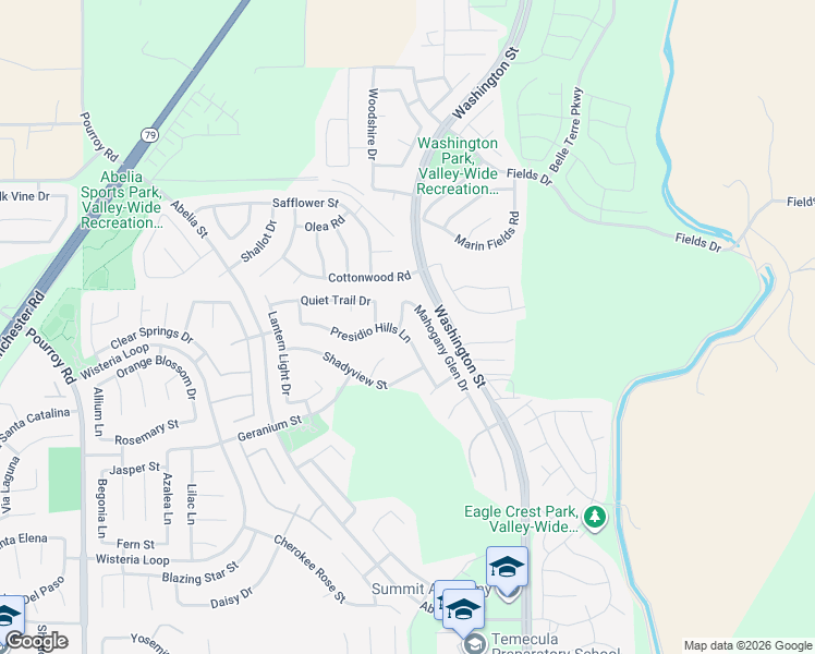 map of restaurants, bars, coffee shops, grocery stores, and more near 32738 Presidio Hills Lane in Winchester