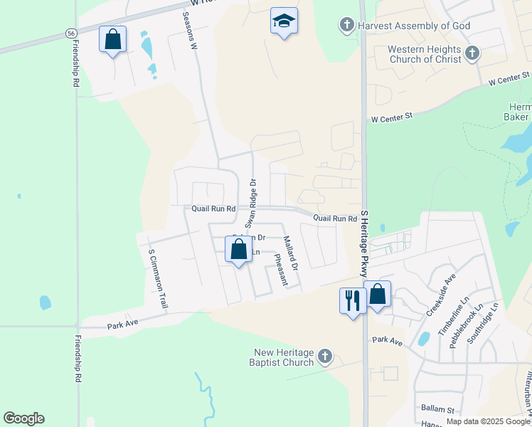 map of restaurants, bars, coffee shops, grocery stores, and more near 4304 Quail Run Road in Sherman