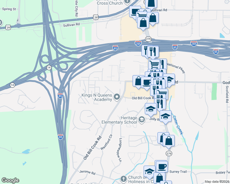 map of restaurants, bars, coffee shops, grocery stores, and more near 2729 Live Oak Trail in College Park