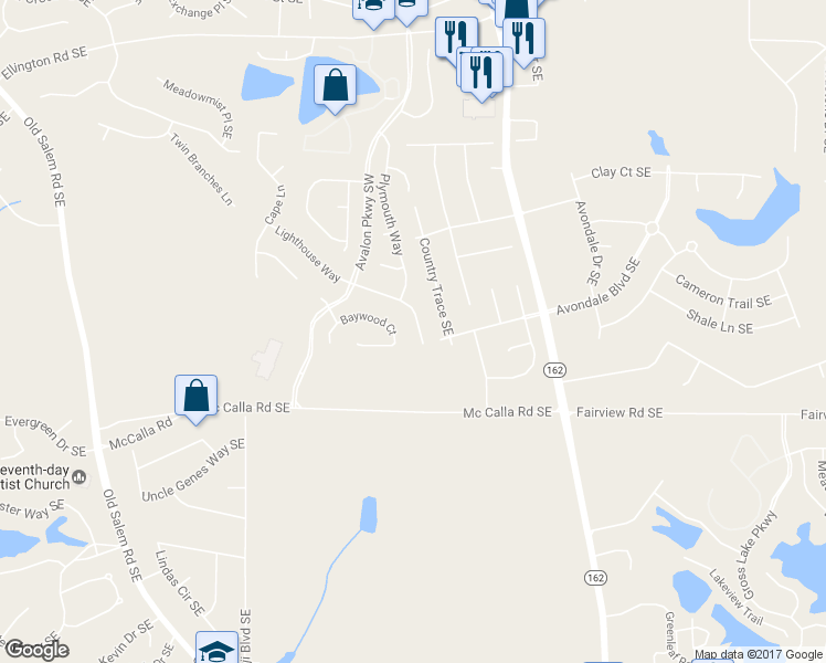 map of restaurants, bars, coffee shops, grocery stores, and more near 2965 Lighthouse Way Southeast in Conyers