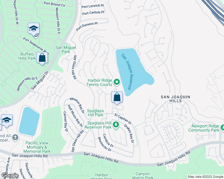 map of restaurants, bars, coffee shops, grocery stores, and more near 5 Ridgeline Drive in Newport Beach