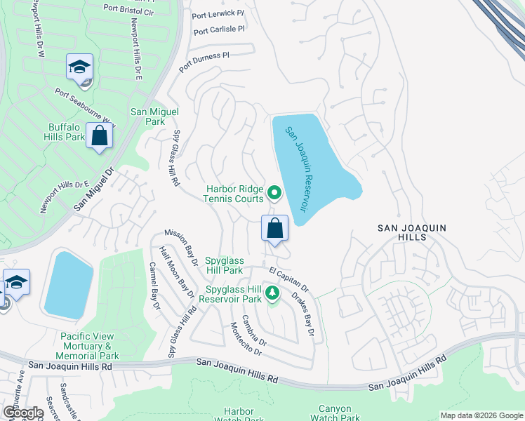 map of restaurants, bars, coffee shops, grocery stores, and more near 5 Ridgeline Drive in Newport Beach
