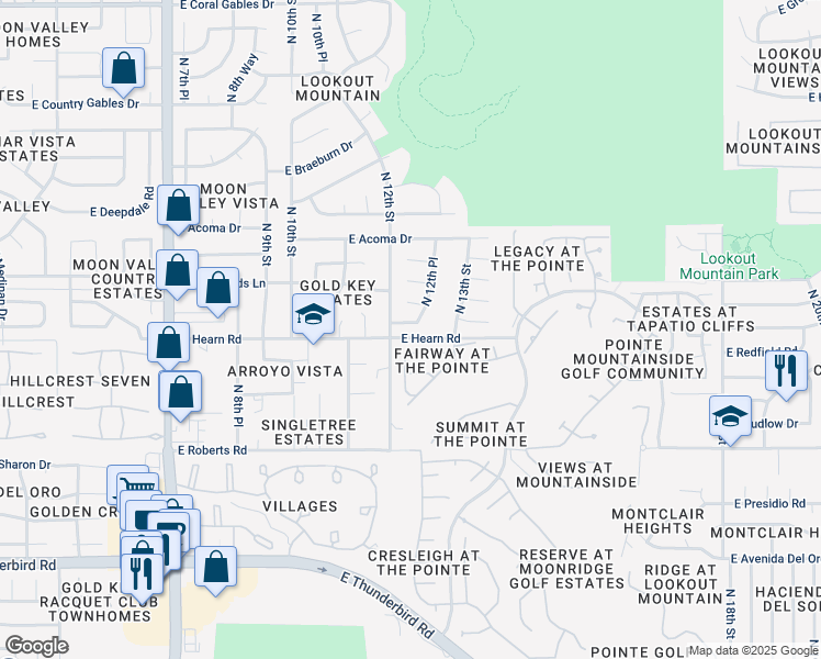 map of restaurants, bars, coffee shops, grocery stores, and more near 1215 East Canterbury Drive in Phoenix