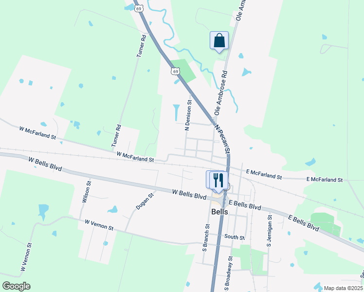 map of restaurants, bars, coffee shops, grocery stores, and more near 502 North Denison Street in Bells