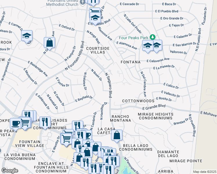 map of restaurants, bars, coffee shops, grocery stores, and more near 14216 North Saguaro Boulevard in Fountain Hills