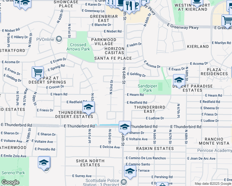 map of restaurants, bars, coffee shops, grocery stores, and more near 14202 North 64th Street in Scottsdale