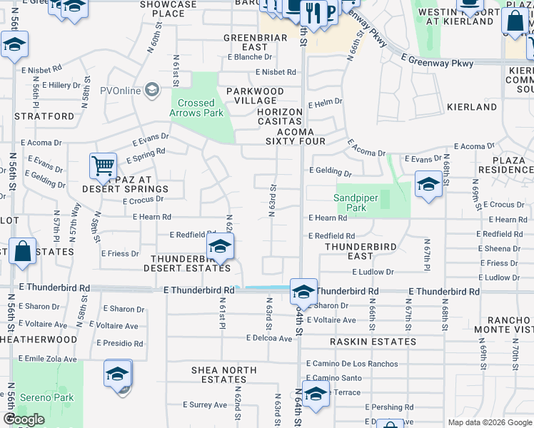 map of restaurants, bars, coffee shops, grocery stores, and more near 6241 East Hearn Road in Scottsdale