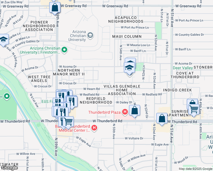 map of restaurants, bars, coffee shops, grocery stores, and more near 5538 West Hearn Road in Glendale