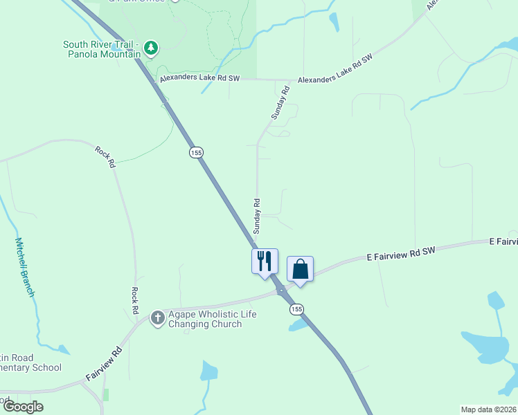 map of restaurants, bars, coffee shops, grocery stores, and more near 2861 Sunday Road in Stockbridge